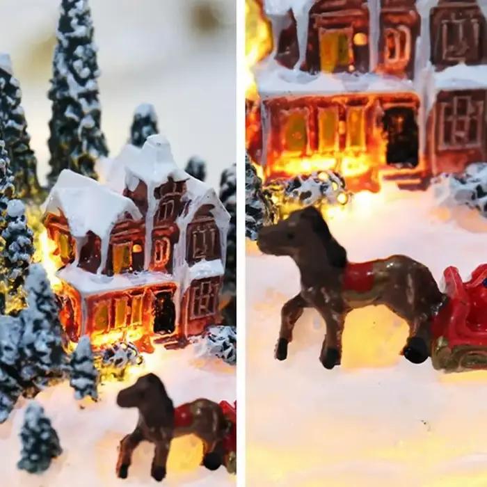 Figurines de maison de Village de noël à lumière Led, dessin animé créatif, ornements de ville de noël, bricolage artisanal, lampe de nuit
