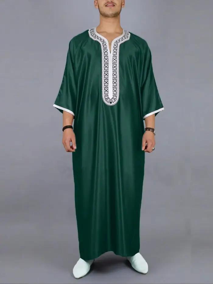Robe pour hommes de style ethnique marocain, tenue formelle musulmane Eid al Fitr, robe pour hommes brodée luxueuse, robe au design exquis
