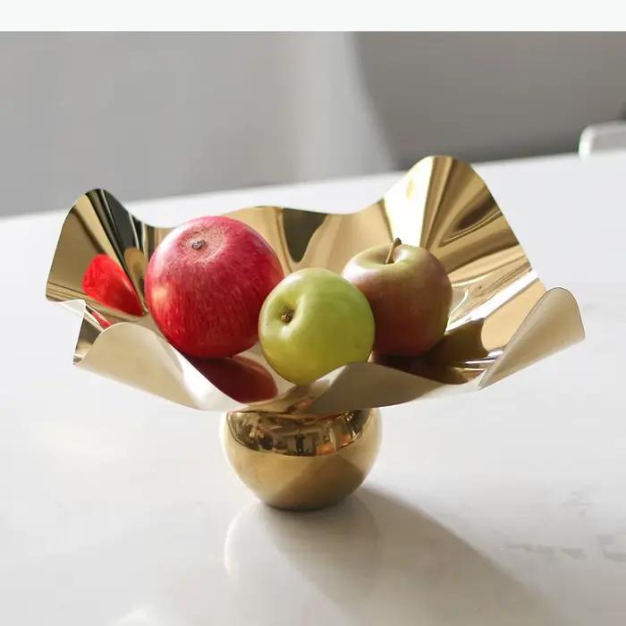 Assiette à fruits en métal doré sur pied, assiettes décoratives, saladier, assiettes à dessert irrégulières, plateau à bijoux, plat à dim sum, assiette à pâtisserie