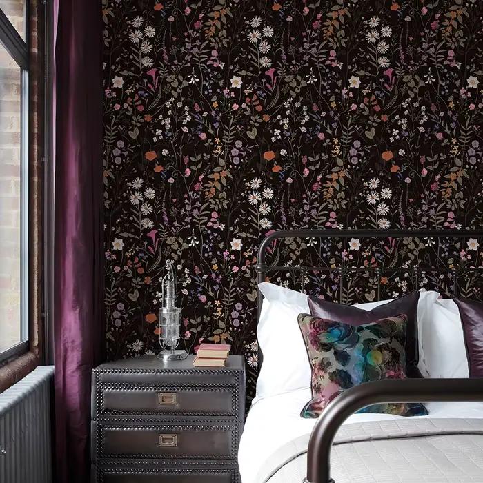 Papier peint Floral en PVC noir