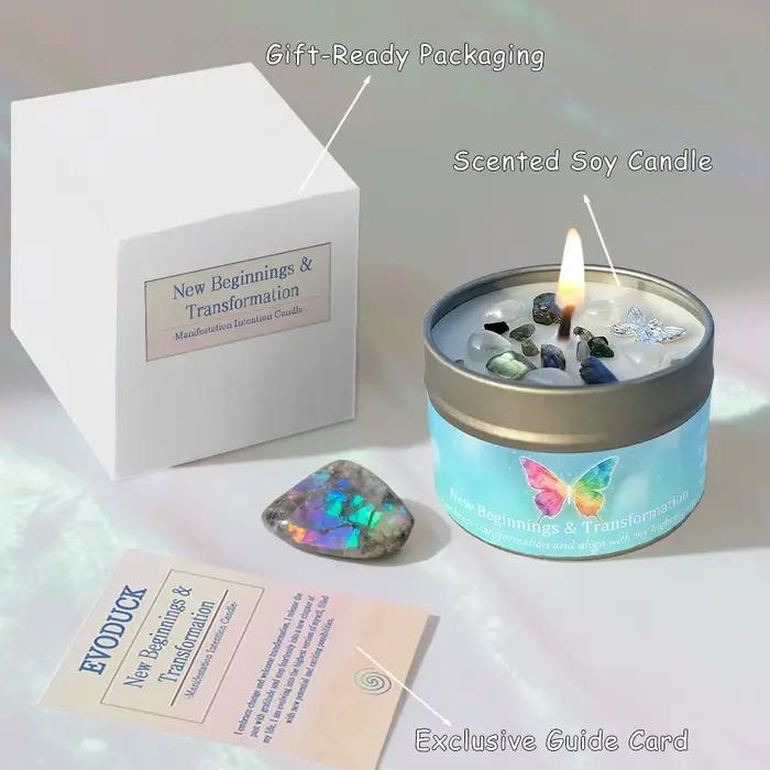 Bougie parfumée citron menthe poivrée en cristal – Nouveaux Départs, Transformation, Manifestation Spirituelle, Aromathérapie – Bougie en boîte – Cadeau Décoratif