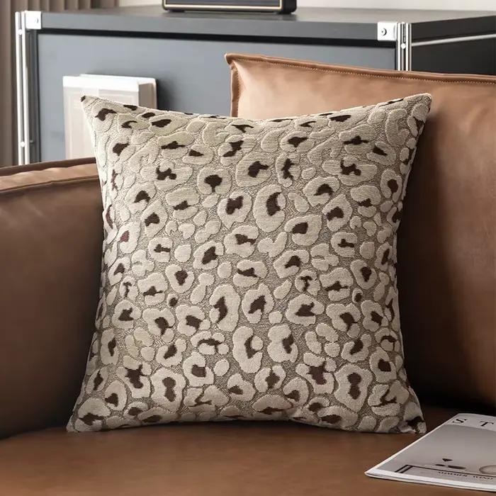 Housse de coussin léopard de luxe en velours floqué, taie d'oreiller décorative pour canapé, salon, chambre à coucher, 45x45 50x50