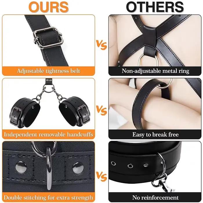 Kit de bondage BDSM, harnais de retenue réglable, menottes, crochet métallique, accessoires pour jeux de rôle en couple