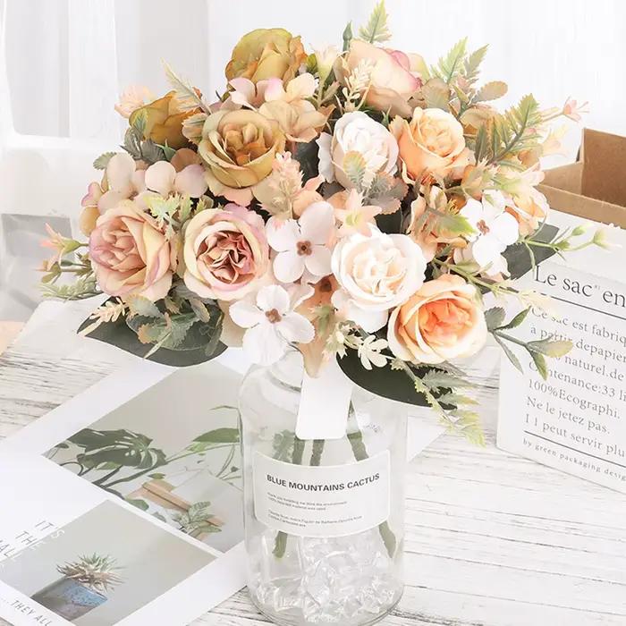 Roses artificielles d'automne en soie, décoration de maison, pivoine, hortensia, grand Bouquet de mariée, mariage, fête à domicile, décoration DIY, fausses fleurs