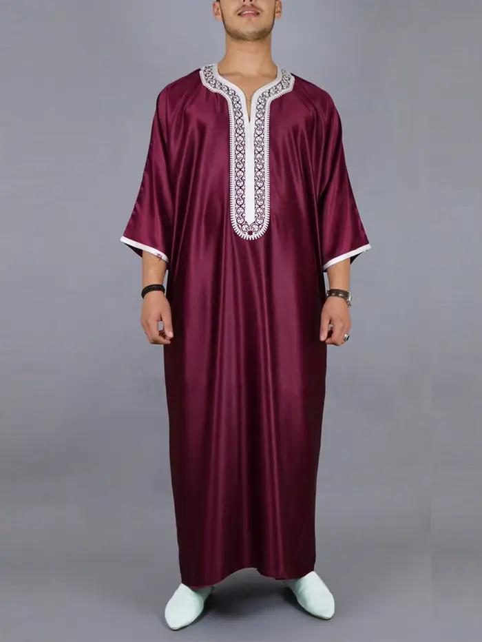 Robe pour hommes de style ethnique marocain, tenue formelle musulmane Eid al Fitr, robe pour hommes brodée luxueuse, robe au design exquis