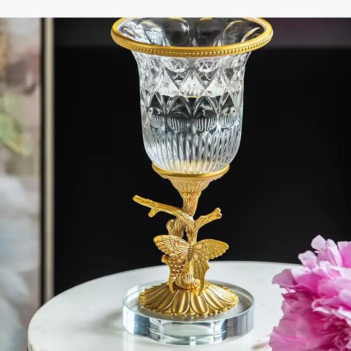 Vase en verre cristal et laiton, ornement hydroponique, vase de bureau, récipient pour fleurs, arrangement floral, vases décoratifs
