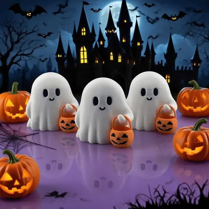 1 pièces mignon citrouille Orange transportant des fantômes Halloween résine intérieur extérieur décoration de fête effrayante avec des yeux et des paniers expressifs