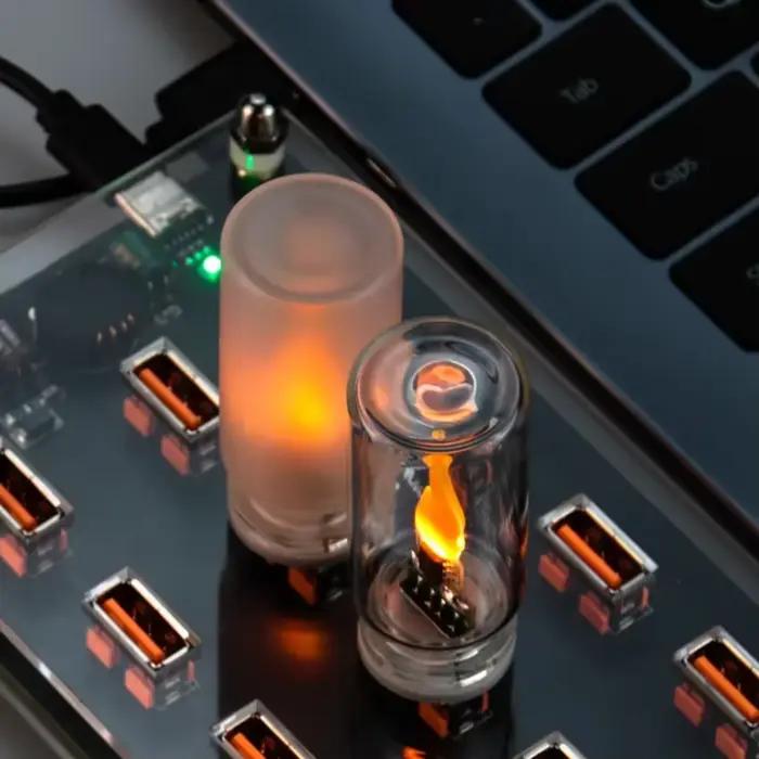 Lampe de nuit LED USB à flamme vacillante en verre dépoli transparent