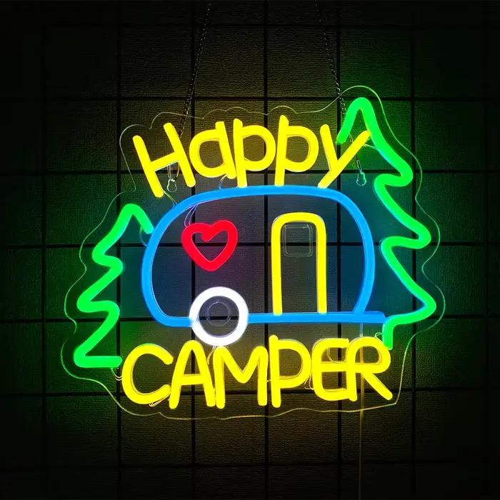 Enseigne au néon Happy Camper pour décoration murale