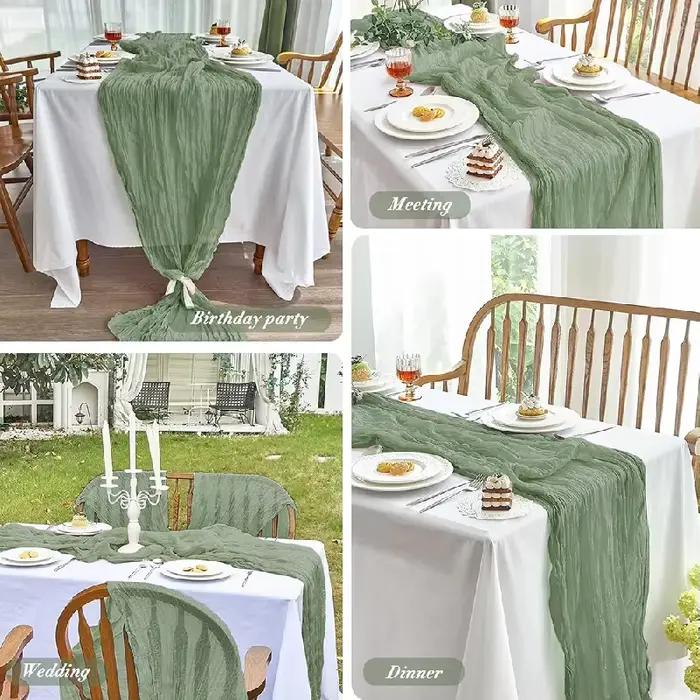 Chemin de table en gaze vert sauge rustique style bohème pour mariage baby shower anniversaire et décoration de table pour la maison
