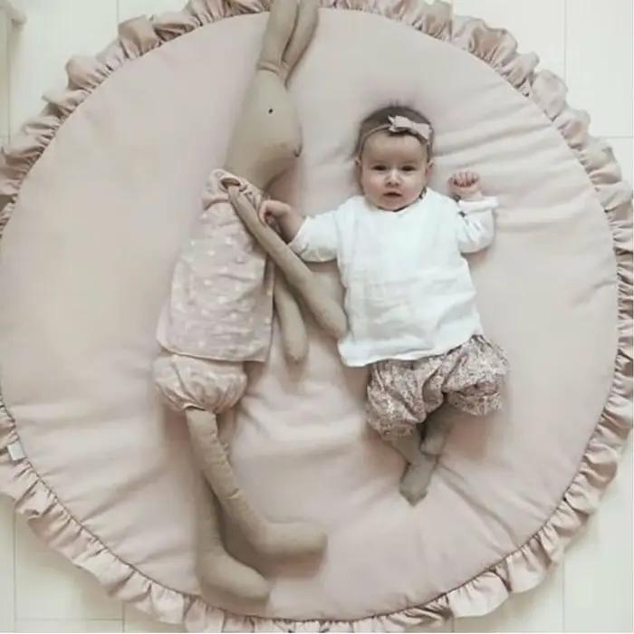 Tapis de jeu pour bébé, sol rond en coton doux, couverture de literie pour bébé, tapis rampant en dentelle, jouets pour chambre d'enfant, décor de pépinière