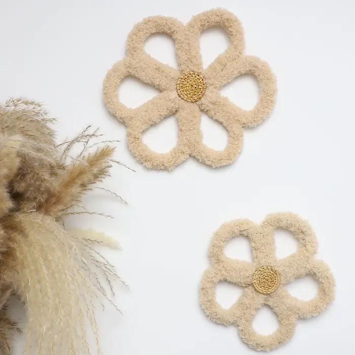 2 pièces Boho pépinière décor pour fille marguerite fleur tissé macramé tenture murale bohème