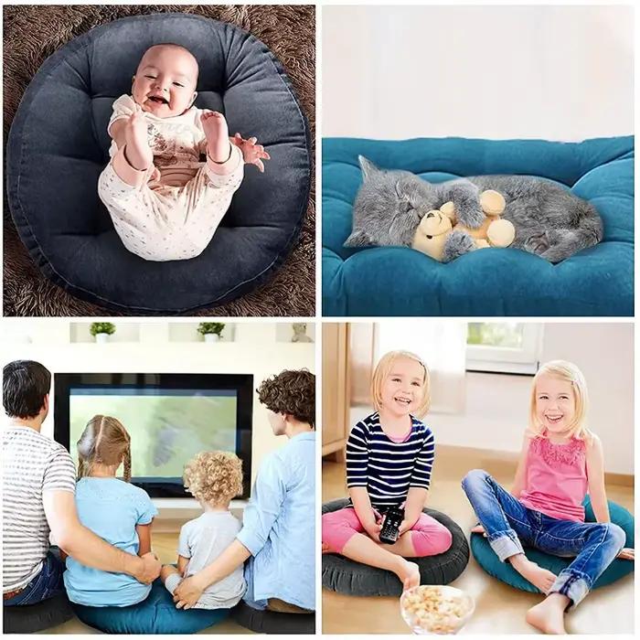 Coussin rond épais et grand, doux et confortable, rembourré, pour la méditation et le yoga, décoration bohème zen pour la maison en bleu aqua vibrant