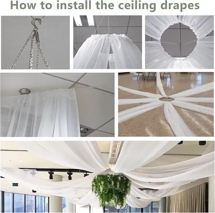 Rideaux de plafond en tissu blanc transparent pour décoration de toit d'arc de mariage