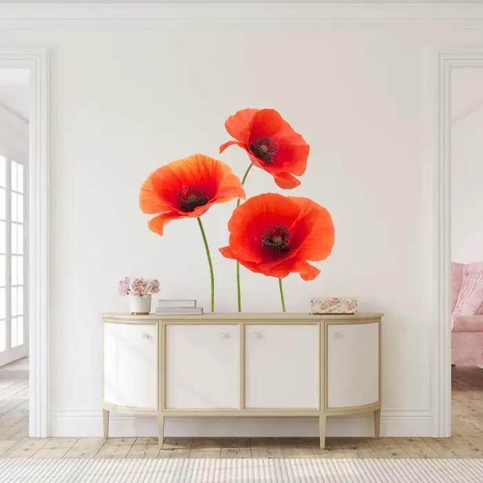 Autocollant mural amovible en forme de fleur de coquelicot
