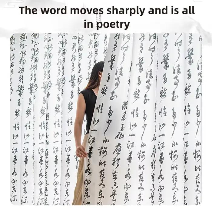 Fonds d'écran décor à la maison rideau de séparation chinois-blanc transparent avec calligraphie paysagère