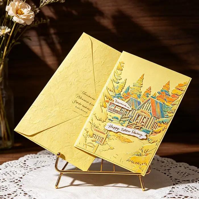 Carte de vœux artisanale en bois de forêt