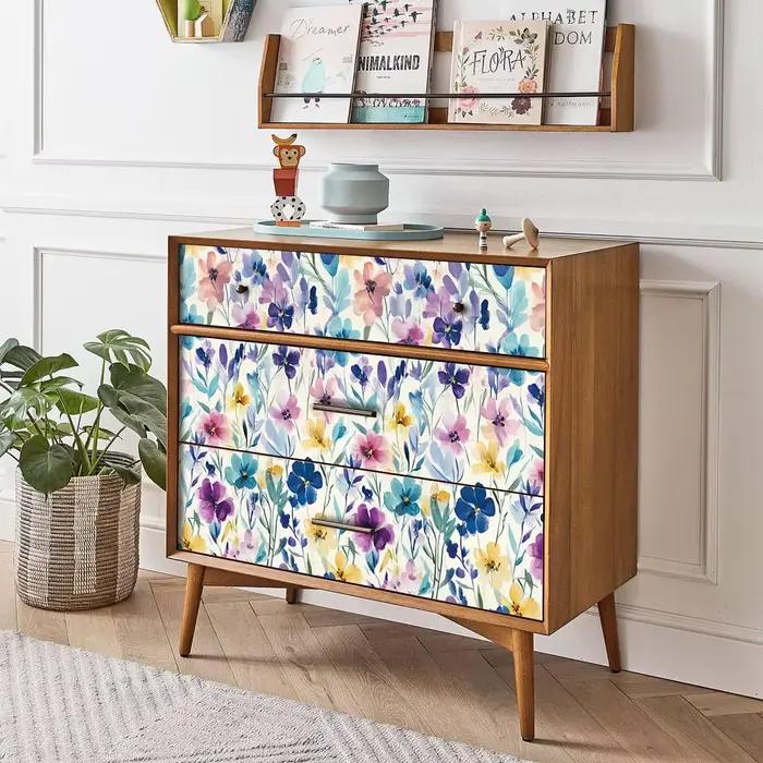 Papier peint auto-adhésif à fleurs colorées aquarelle
