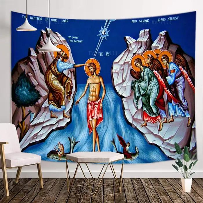 Tapisserie avec icône orthodoxe, baptême du seigneur et du règlement, jésus-Christ est ressuscité, par Ho Me Lili, pour la décoration de la maison
