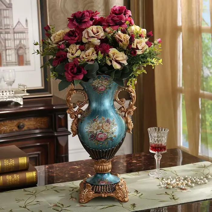 Vase en résine de palais de luxe européen, décoration de bureau, artisanat d'Auckland, cadeau de mariage, art de pot d'injFlower rétro, ornements de maison et de chambre