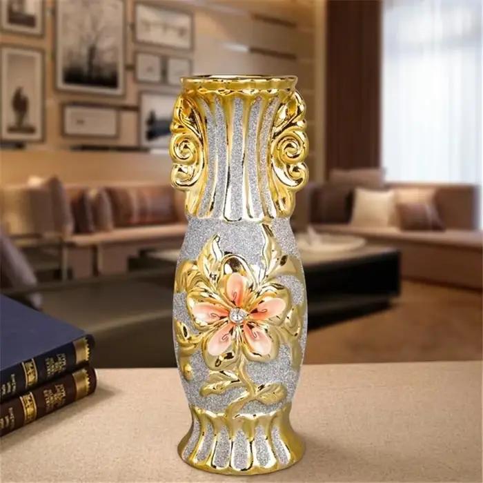 Vase en céramique vintage européen élégant en porcelaine plaquée or pour décoration de mariage et intérieur occasions spéciales