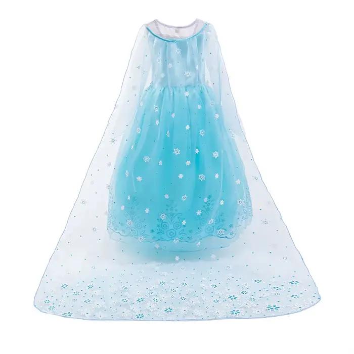 Robe de carnaval Elsa bleue à manches longues pour fille, tenue de fête d'anniversaire, costume de cosplay Elsa classique pour filles de 2 à 10 ans