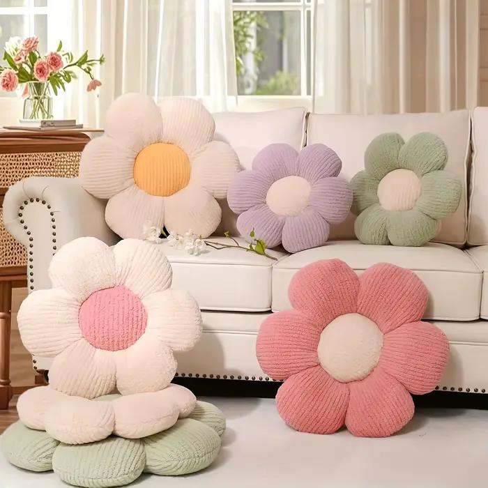 Coussins en forme de fleur violette, coussins de sol en peluche pour canapés et lits, avec un motif décoratif marguerite, mesure 15,75 pouces