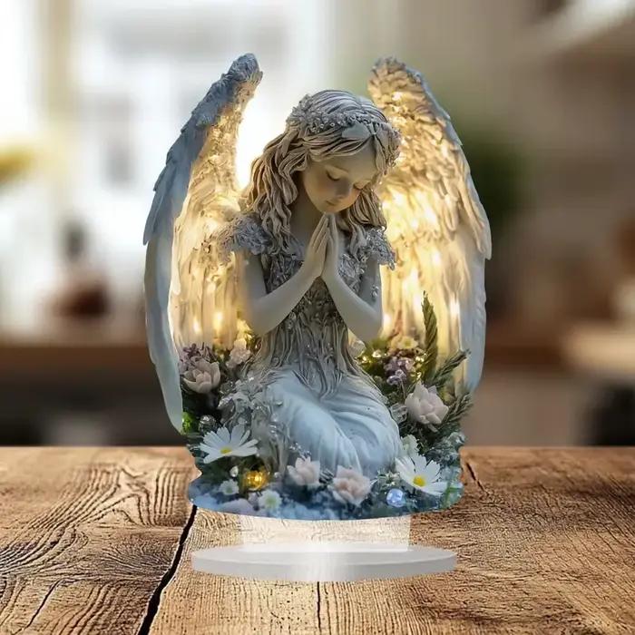 Statue d'ange de prière radieuse – Une décoration de bureau apaisante et chaleureuse