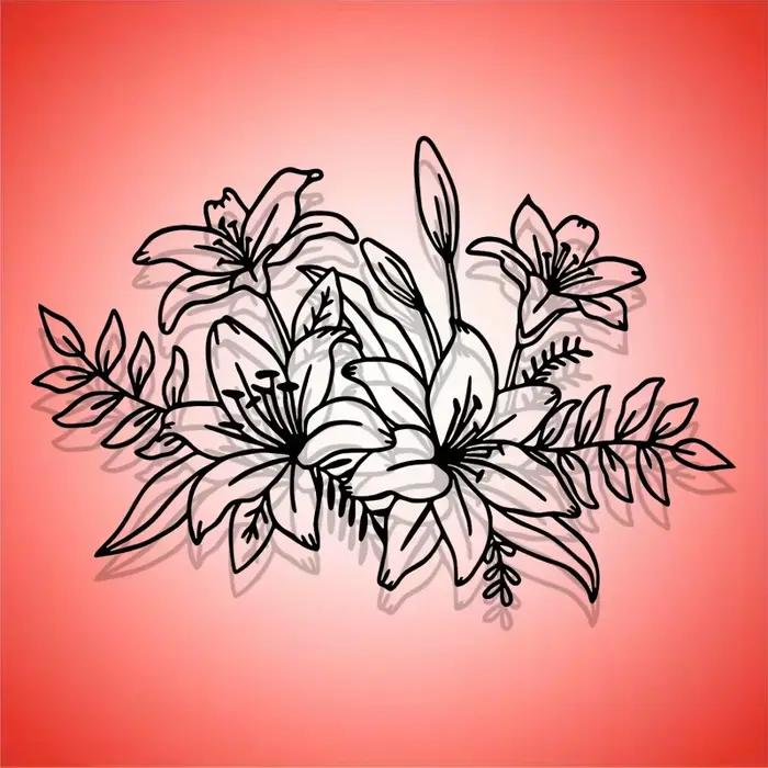 Sculpture murale artistique 2D en métal en forme de lys, les décorations murales florales sont utilisées dans les jardins extérieurs, les terrasses, les intérieurs domestiques et les balcons.
