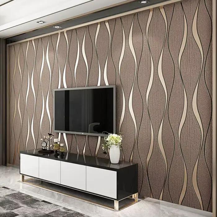 Papier peint à rayures courbes 3D pour salon, décoration de fond TV, maison de luxe