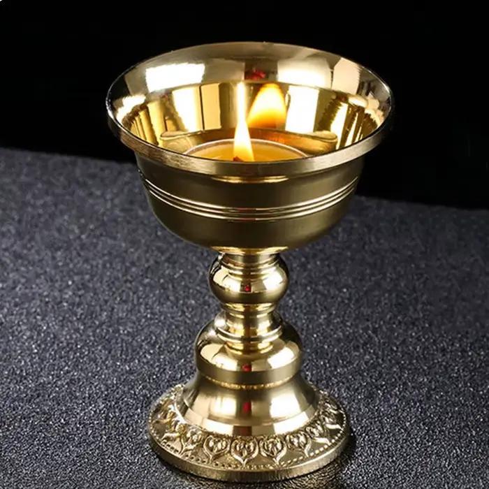 Bougeoir en laiton, Collection de tasses, fleur romantique, chandelier doré, support de lampe bouddhiste tibétain, décoration de Table pour dîner de mariage et de maison