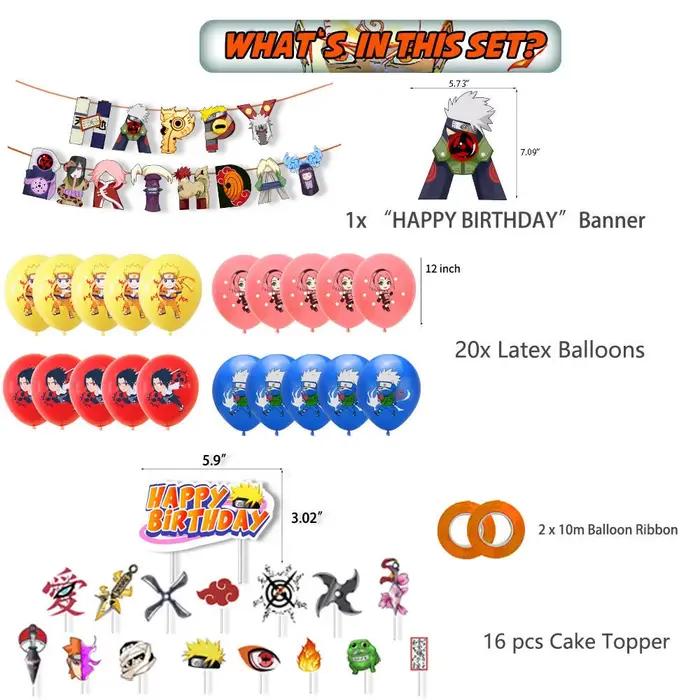 Naruto Anime décoration de gâteau d'anniversaire vaisselle bannière ballons en latex accessoires Kit