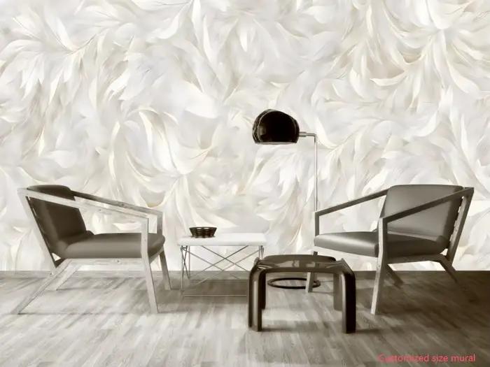 Papier peint mural personnalisé style crème art abstrait motif plumes fleurs fond soie résistant humidité absorption son écologique pour salon chambre enfant maison mariage occassions spéciales