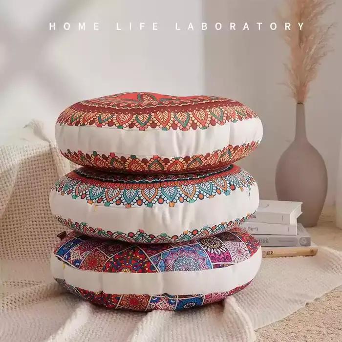 Coussin de chaise rond en coton et lin de Bohême