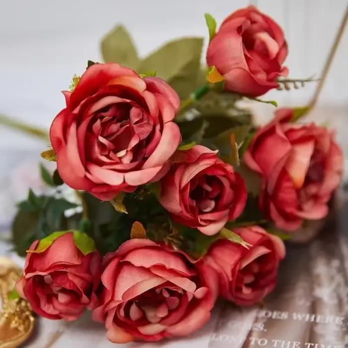 Vintage 8 têtes fleurs artificielles soies pivoine vert Rose pour décorations faux Fower mariage bureau salle fête bricolage Bouquet décor