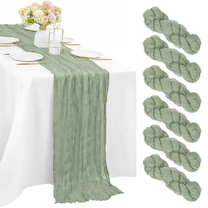 Chemin de table en gaze vert sauge rustique style bohème pour mariage baby shower anniversaire et décoration de table pour la maison