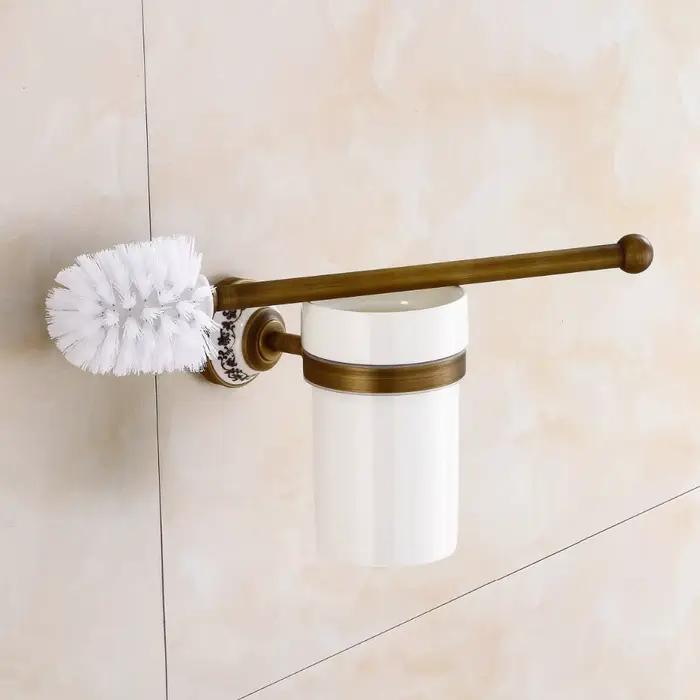 Porte-brosses de toilette en laiton Antique, avec tasse en céramique, produits ménagers, accessoires de salle de bains, 9230K