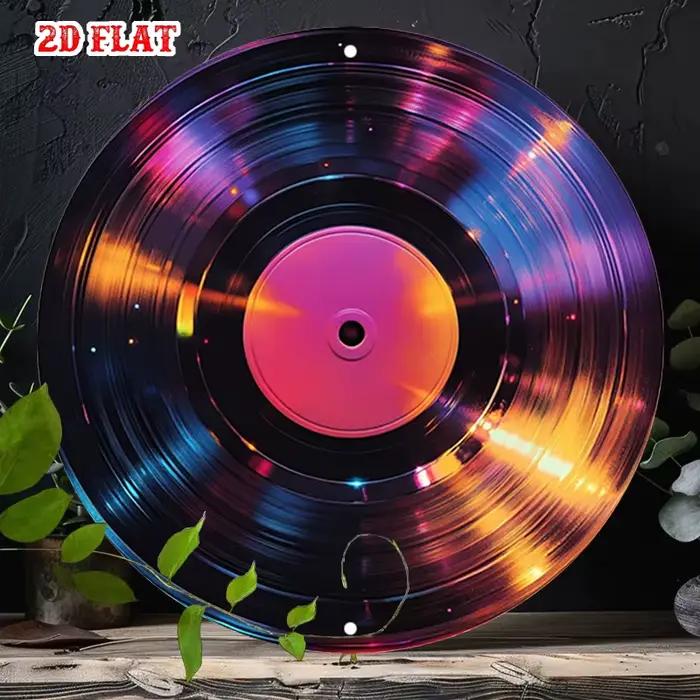 Décoration murale ronde en aluminium – Design disque vinyle avec reflets et étincelles colorés