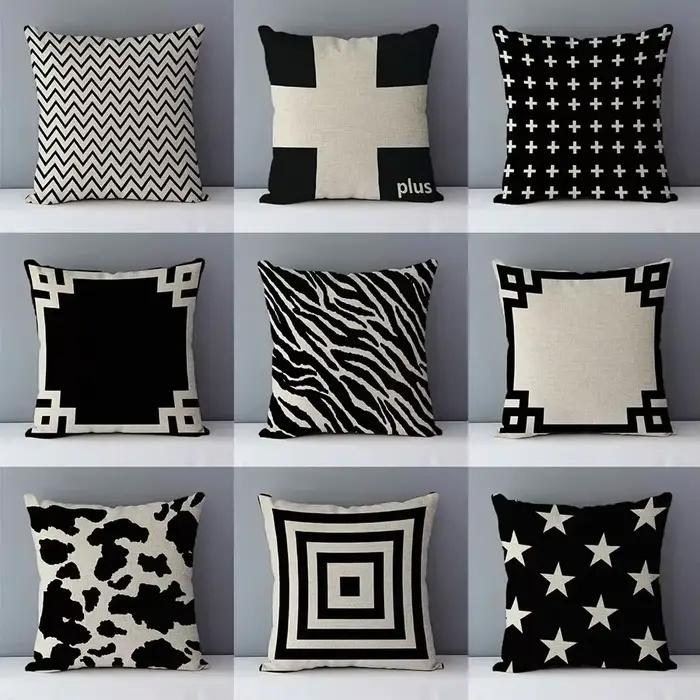 45x45 cm taie d'oreiller carrée européenne décontracté confortable blanc et noir géométrique housse de coussin pour