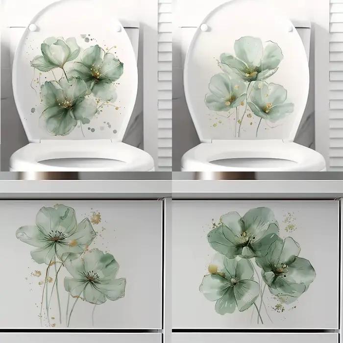 Autocollants de toilettes à fleurs vertes modernes pour salon mur chambre à coucher décoration maison voiture auto adhésifs