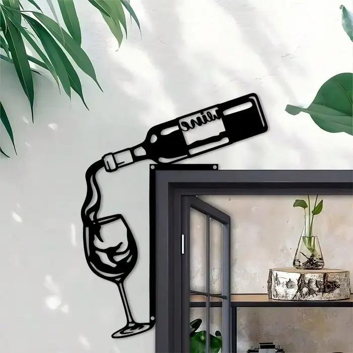 Support mural décoratif en métal noir pour bouteilles de vin