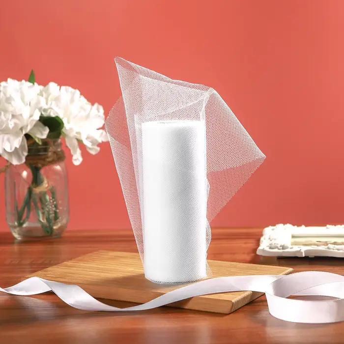1 Rouleau de Tulle Décoratif 22m Blanc Maille Fine pour Mariage