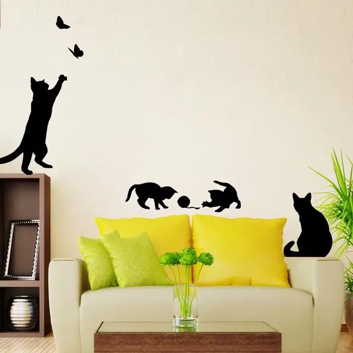 Autocollant mural chat jouant PVC pour décoration d'intérieur salon chambre bureau occassions spéciales