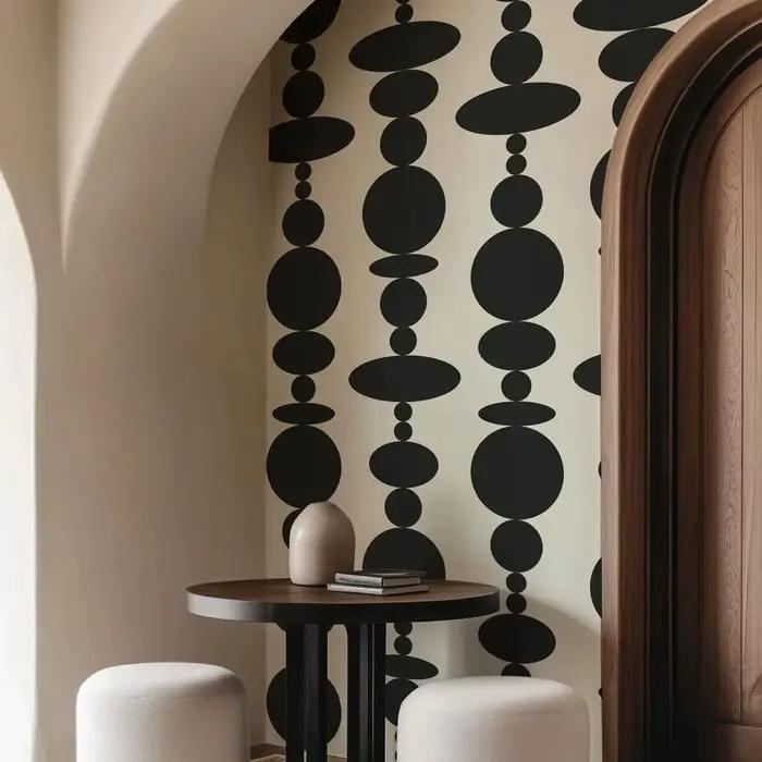 Papier peint à décoller et à coller de forme ronde abstraite en noir et blanc