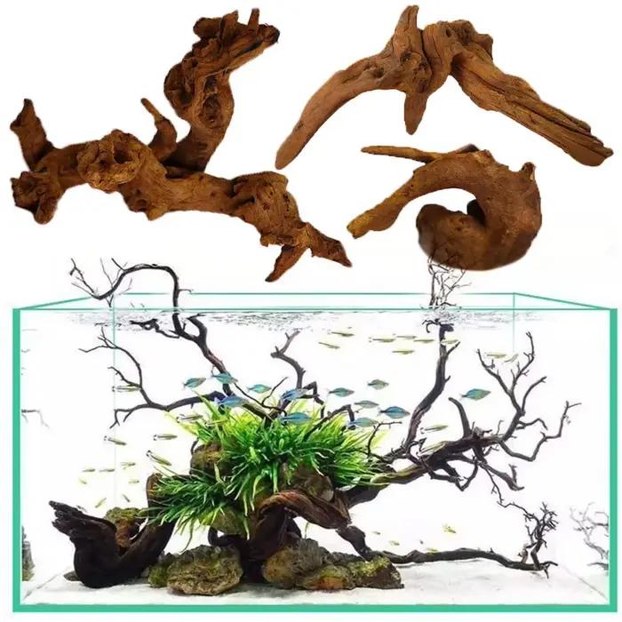 Tronc d'arbre naturel pour la décoration d'aquarium, décor d'illustration en bois, décor d'ornements incités, décor de mousse de fond précieux de poisson, 1PC