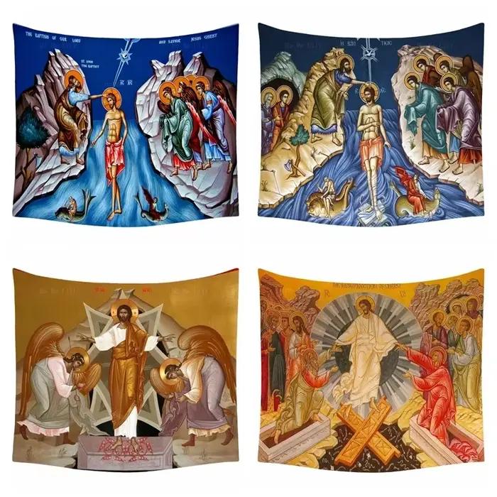 Tapisserie avec icône orthodoxe, baptême du seigneur et du règlement, jésus-Christ est ressuscité, par Ho Me Lili, pour la décoration de la maison