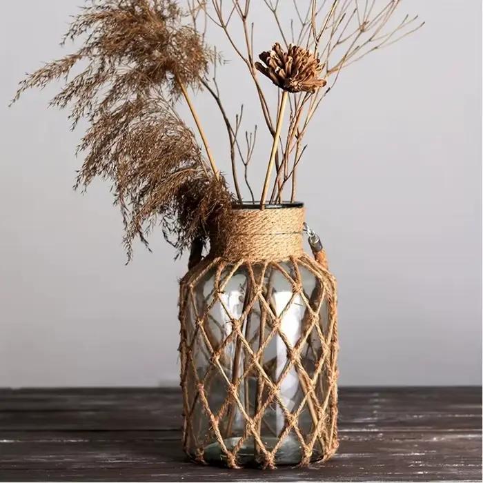 Vase suspendu Vintage en corde de chanvre