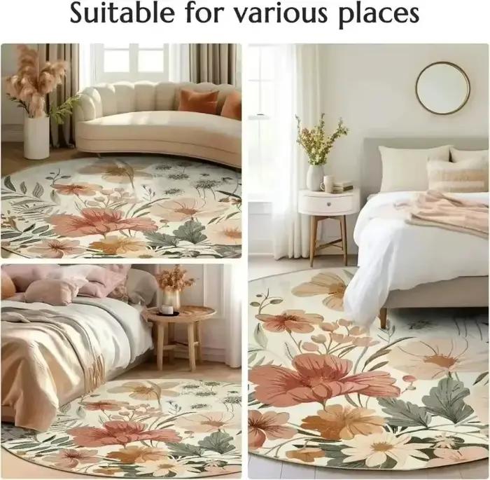 Tapis rond tissé motif géométrique moderne antidérapant pour salon chambre à coucher ou extérieur