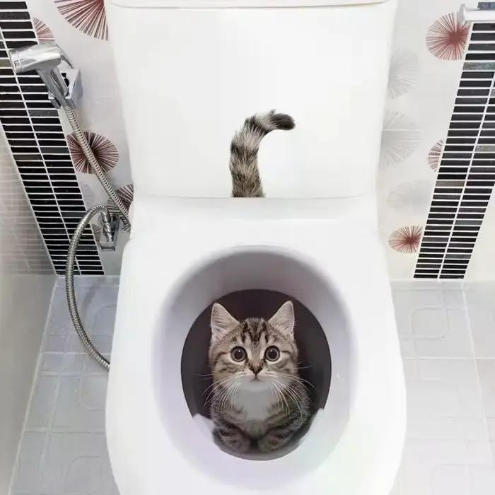 Autocollant de couvercle de toilette chat drôle, autocollant de WC étanche, amovible, auto-adhésif, décoration de maison, papier de décoration pour la maison