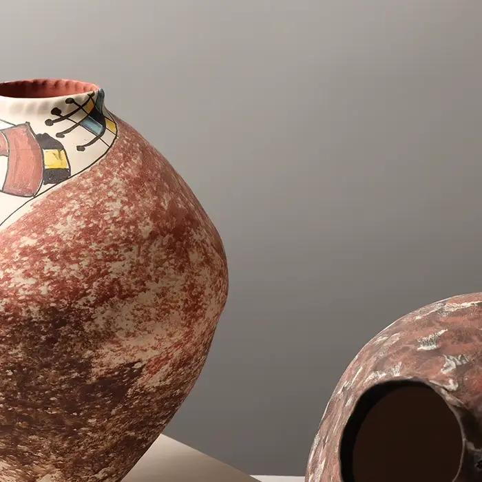 Vase en céramique, graffiti dessiné à la main, bouteille en porcelaine vintage, poterie rustique, vase à fleurs, artisanat en céramique, décoration d'intérieur